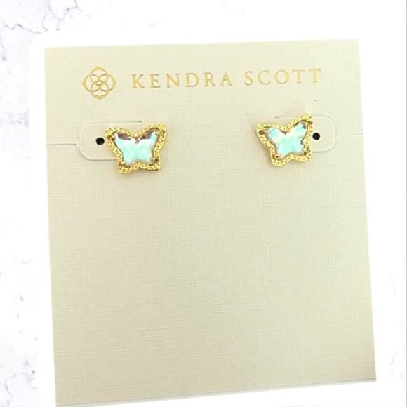 New Kendra Scott Lillia Butterfly Silver Stud Earrings In Turquoise